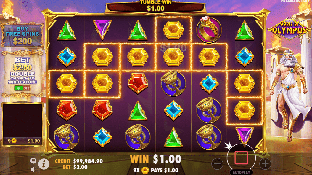 Playing grid and background of Gates of Olympus